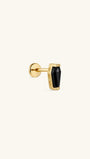 14K solid gold black coffin flat back labret stud, black onyx goth coffin cartilage piercing earring, front view on cream neutral background
