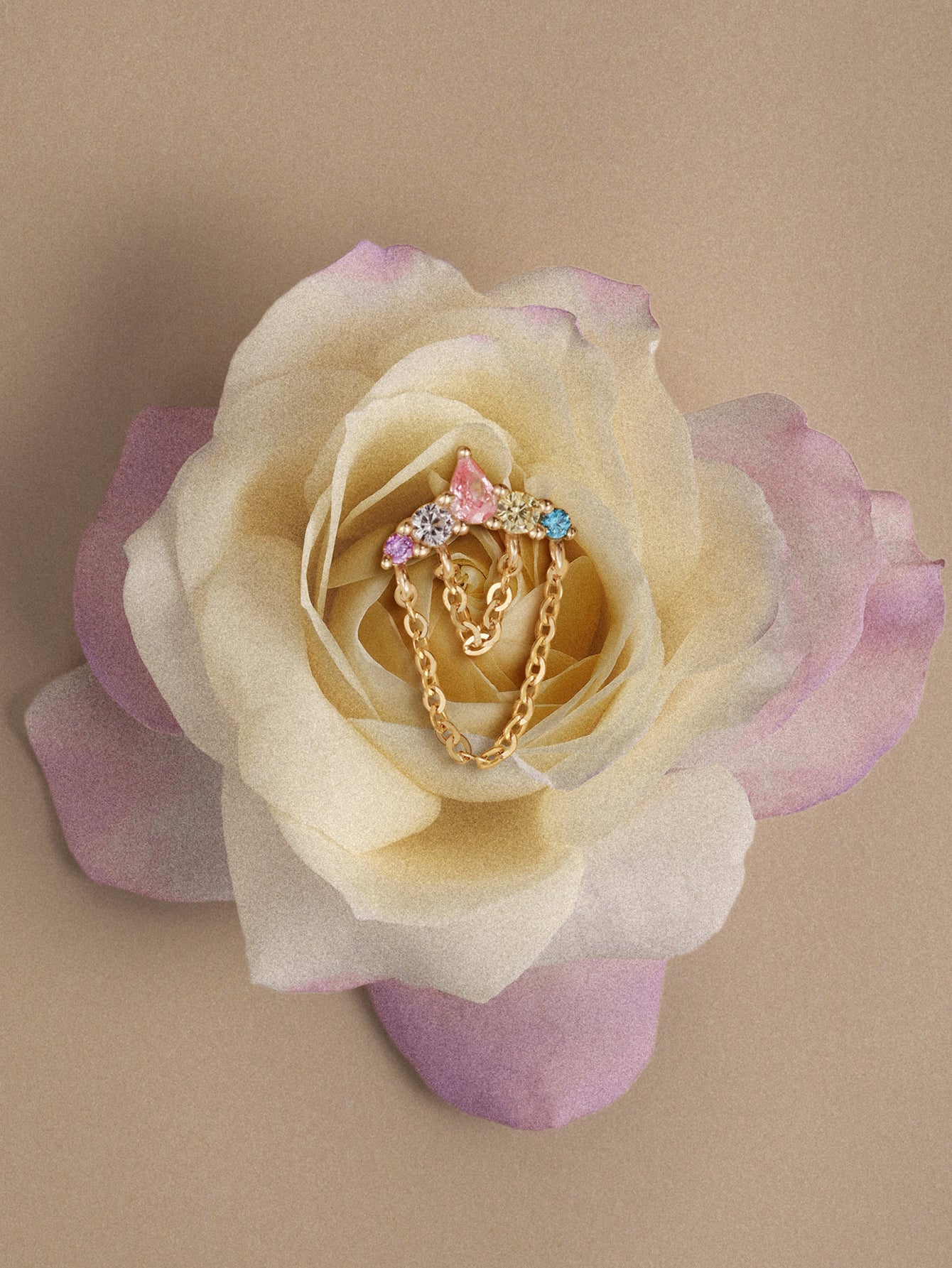 PETALS Cascade Chain CZ Flatback in 14K Solid Gold