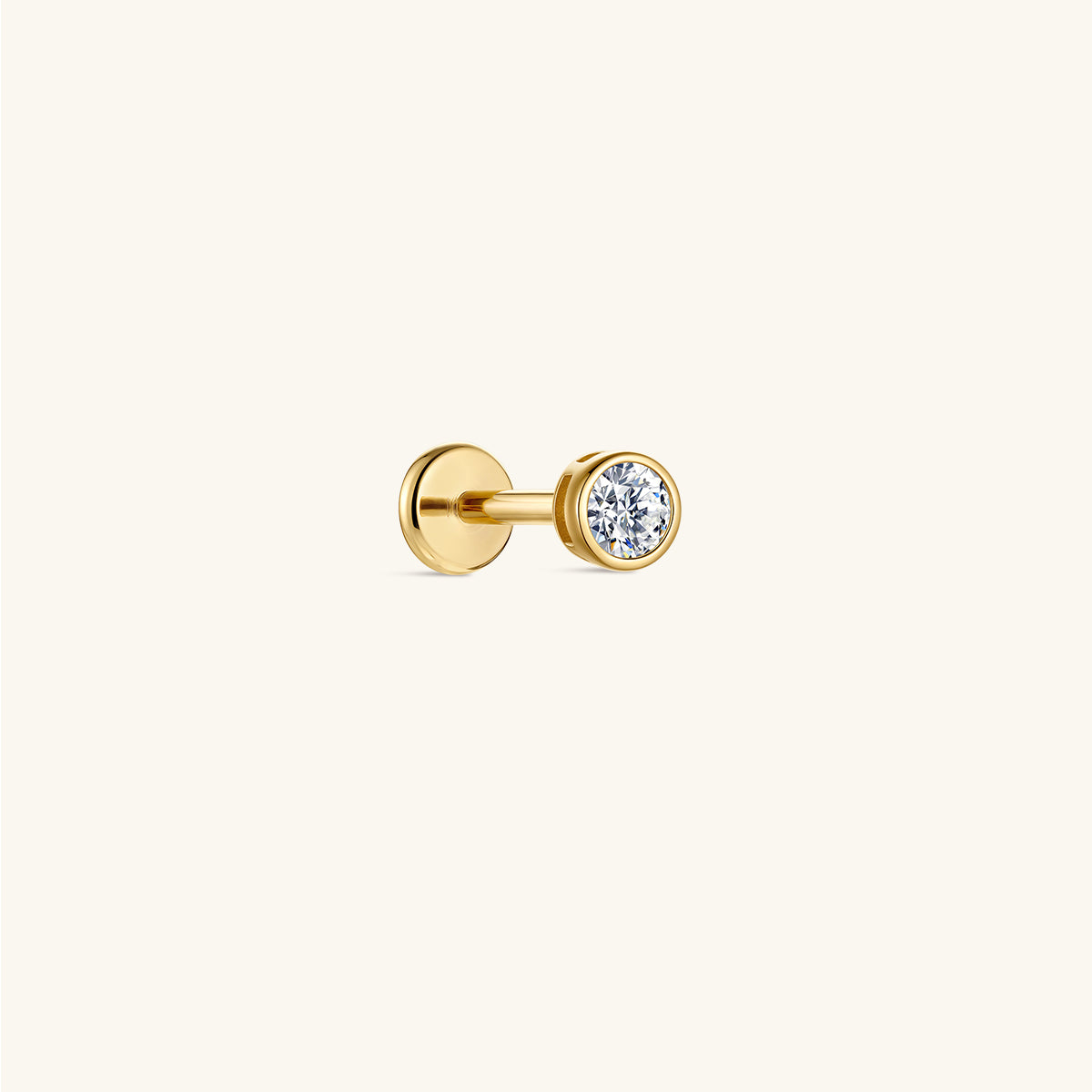 KOSINER 14K solid gold lab-grown diamond round bezel flat back stud
