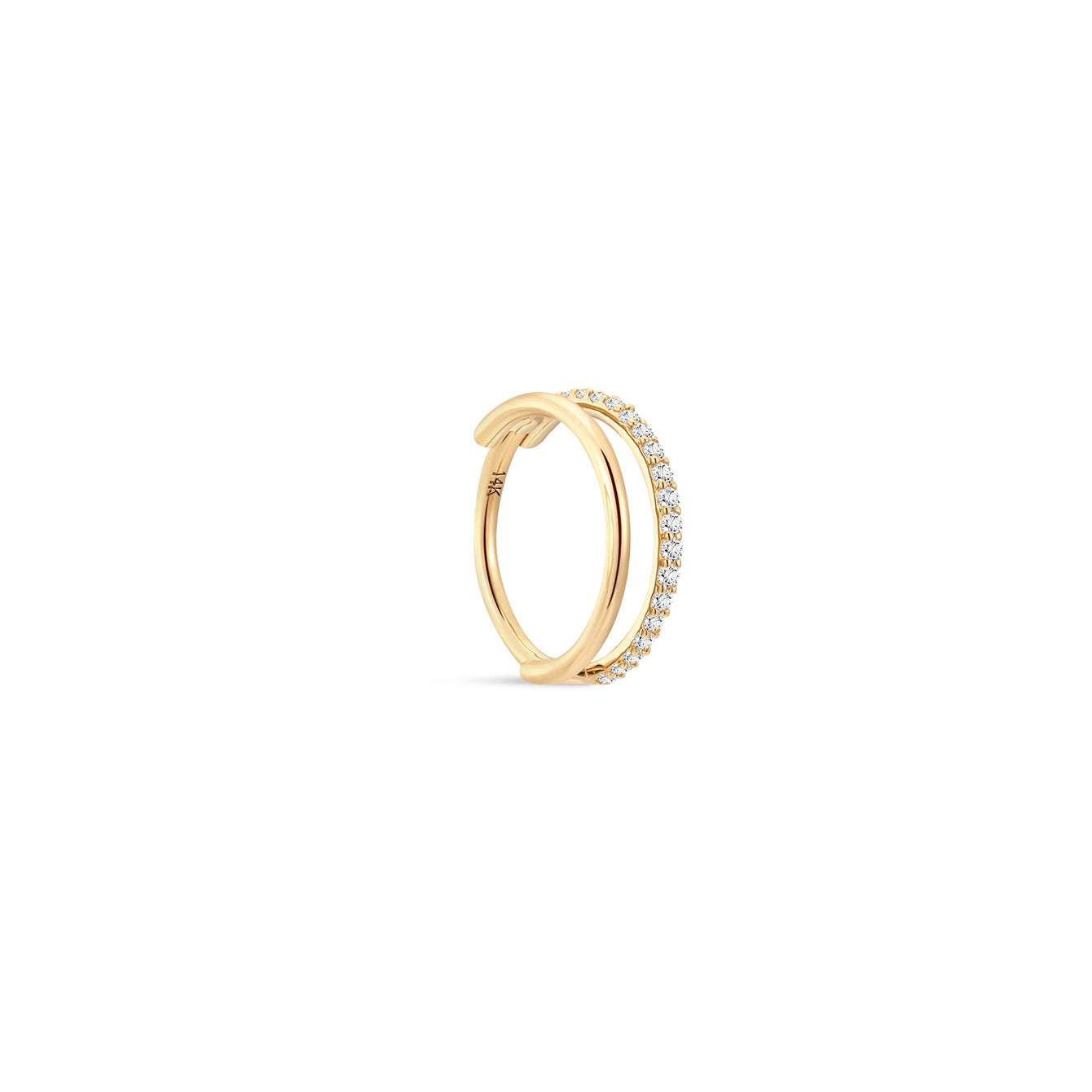 kosiner jewelry 14K Solid Gold Double - layer Single Row Pave Hoop Earring