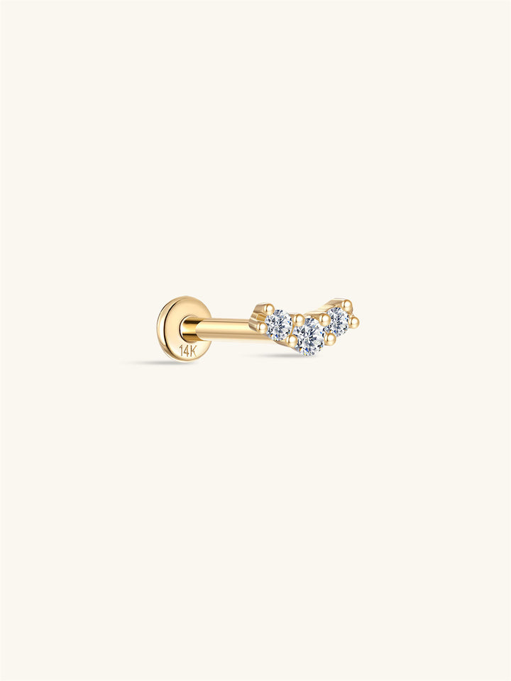 KOSINER 14K Solid Gold Delicate Pave Curved Flat Back Stud