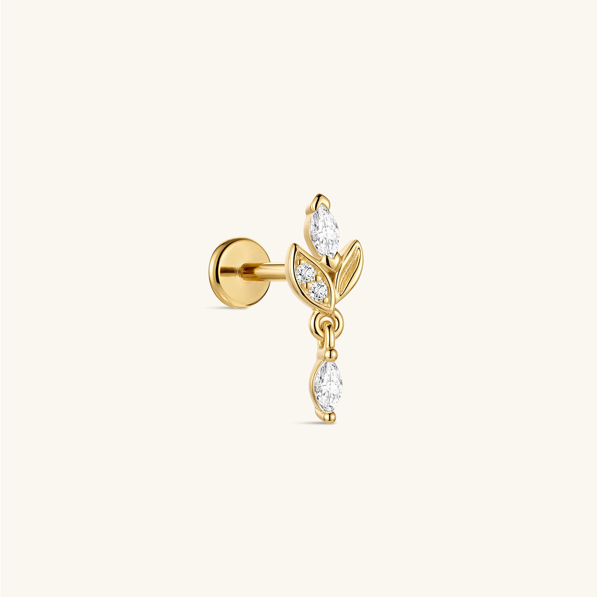 KOSINER At Dawn 925 Sterling Silver Olive Branch Marquise Drop Flat Back Stud side view