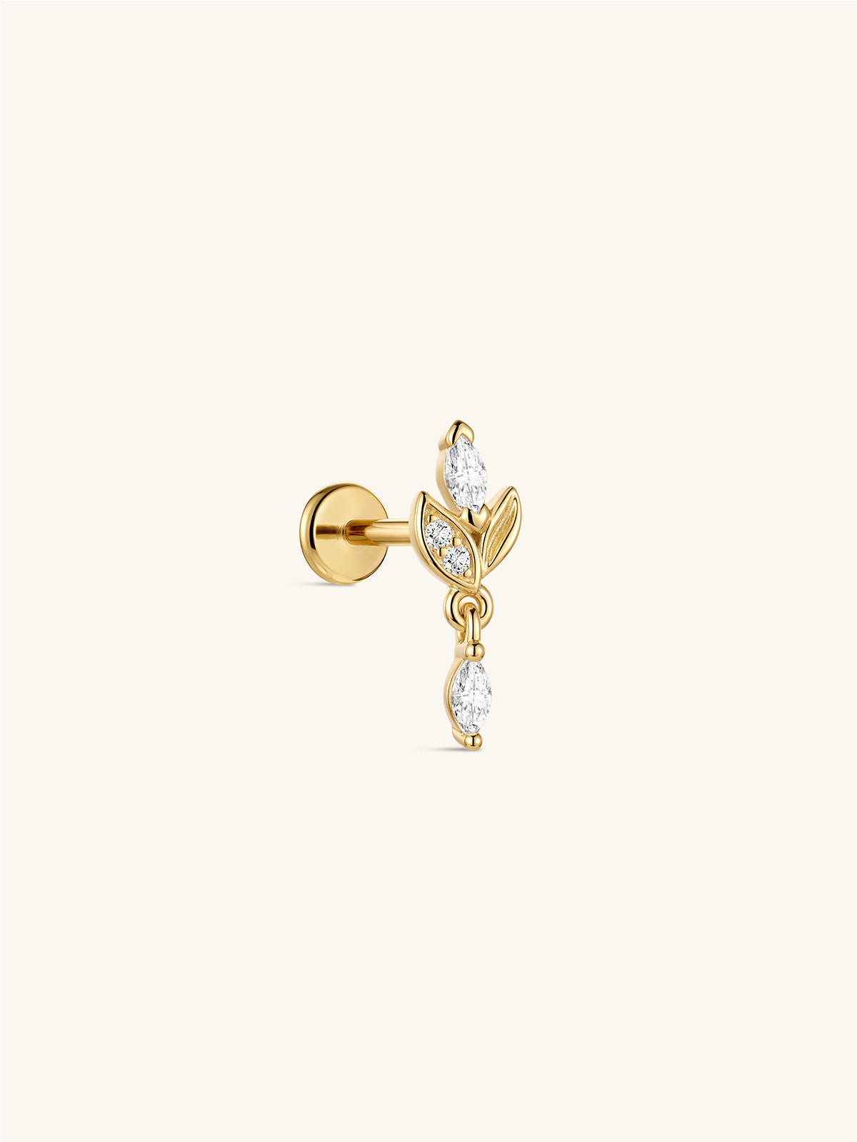 KOSINER At Dawn 925 Sterling Silver Olive Branch Marquise Drop Flat Back Stud side view