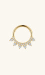 14K solid gold hoop earring with teardrop and round cubic zirconia crystals. 18g thickness, 8mm inner diameter.