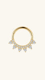 14K solid gold hoop earring with teardrop and round cubic zirconia crystals. 18g thickness, 8mm inner diameter.