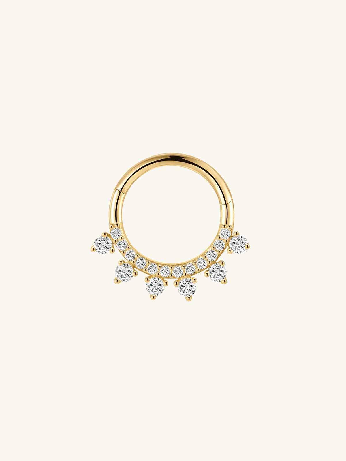 14K solid gold hoop earring with teardrop and round cubic zirconia crystals. 18g thickness, 8mm inner diameter.