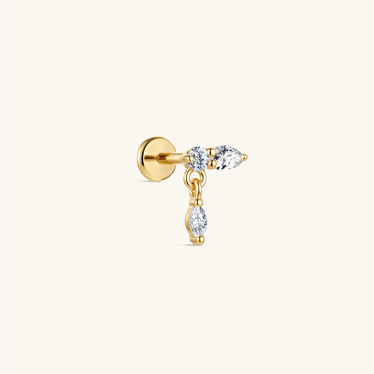 KOSINER 14K Solid Gold Lab-Grown Diamond Dangle Flat Back Stud with Marquise Diamond Drop and Titanium Post