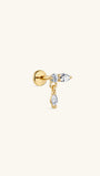 KOSINER 14K Solid Gold Lab-Grown Diamond Dangle Flat Back Stud with Marquise Diamond Drop and Titanium Post