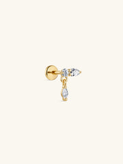 KOSINER 14K Solid Gold Lab-Grown Diamond Dangle Flat Back Stud with Marquise Diamond Drop and Titanium Post