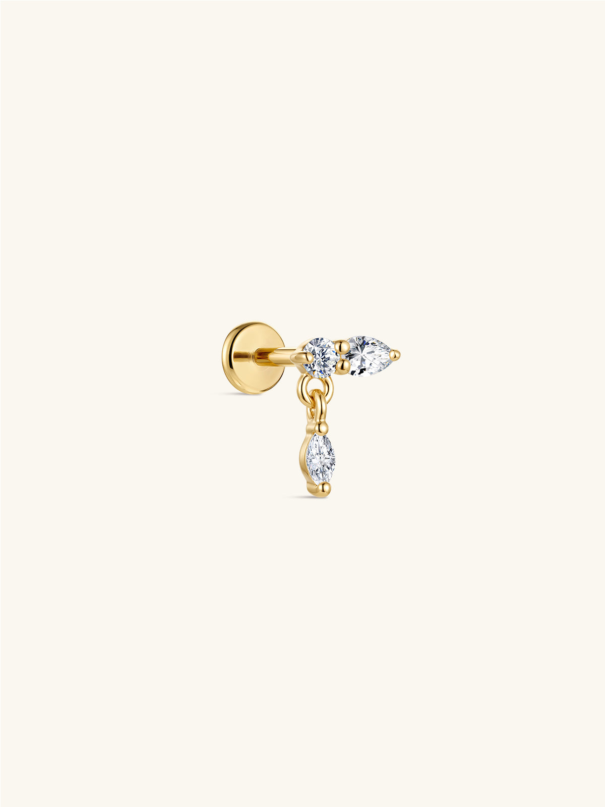 KOSINER 14K Solid Gold Lab-Grown Diamond Dangle Flat Back Stud with Marquise Diamond Drop and Titanium Post