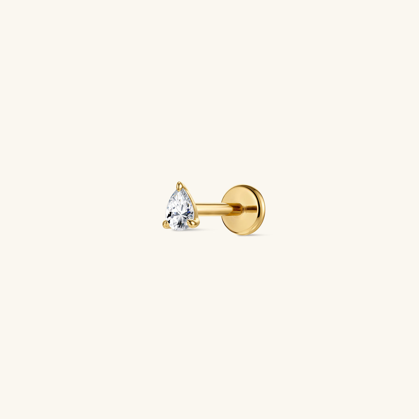 14K Gold Pear Lab-Grown Diamond Flat Back Delicate Stud