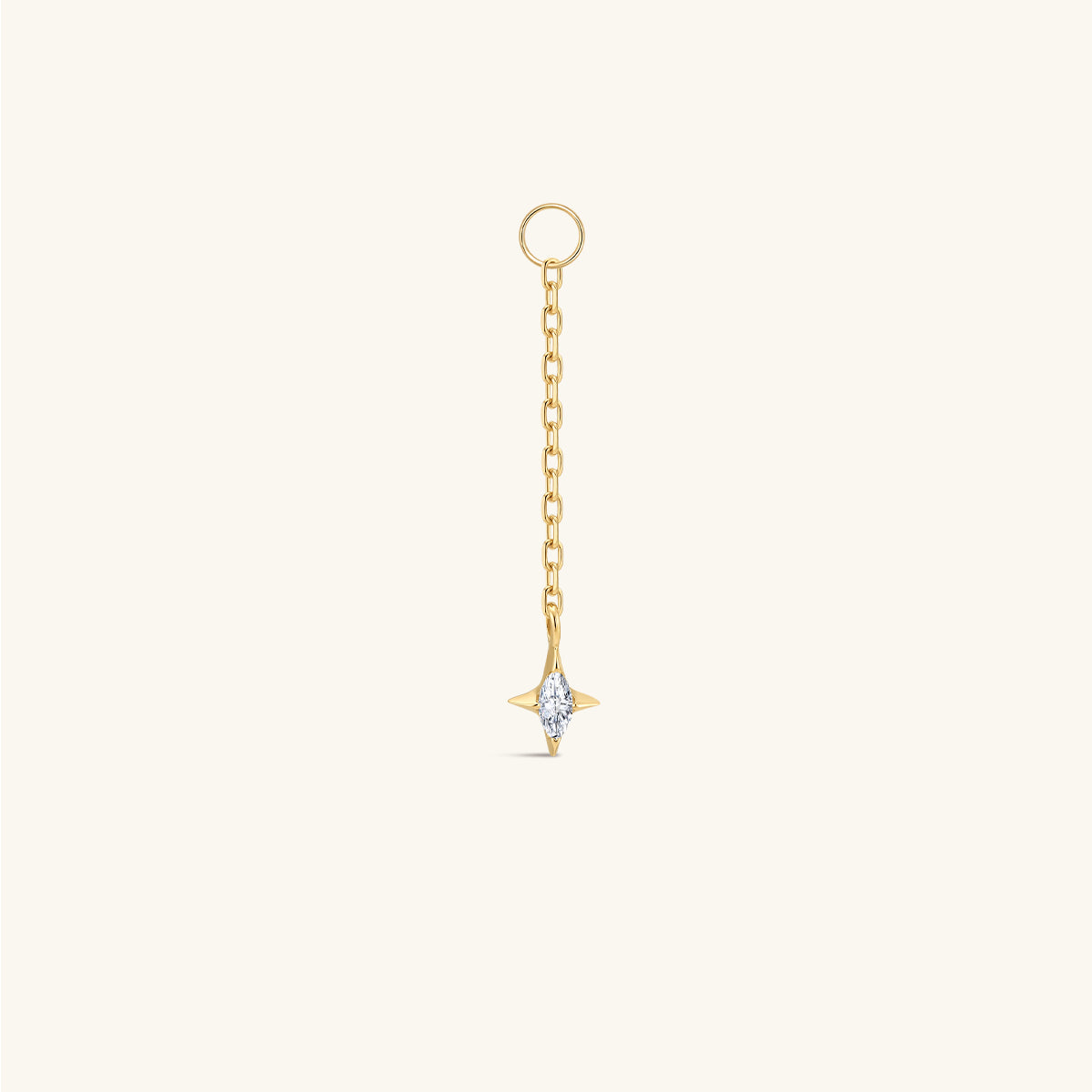 KOSINER 14K solid gold marquise cz four-point star long chain dangle charm, detachable ear pendant for hoop and cartilage piercing