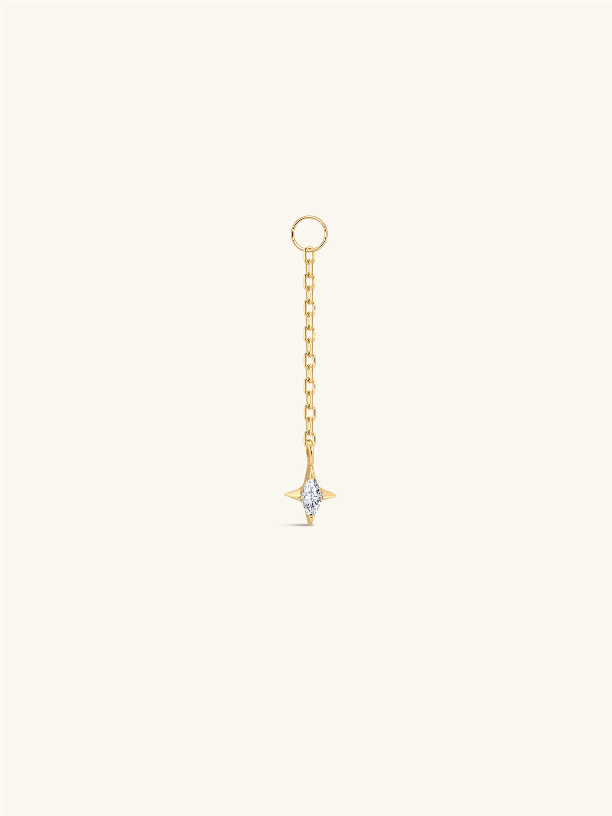 KOSINER 14K solid gold marquise cz four-point star long chain dangle charm, detachable ear pendant for hoop and cartilage piercing