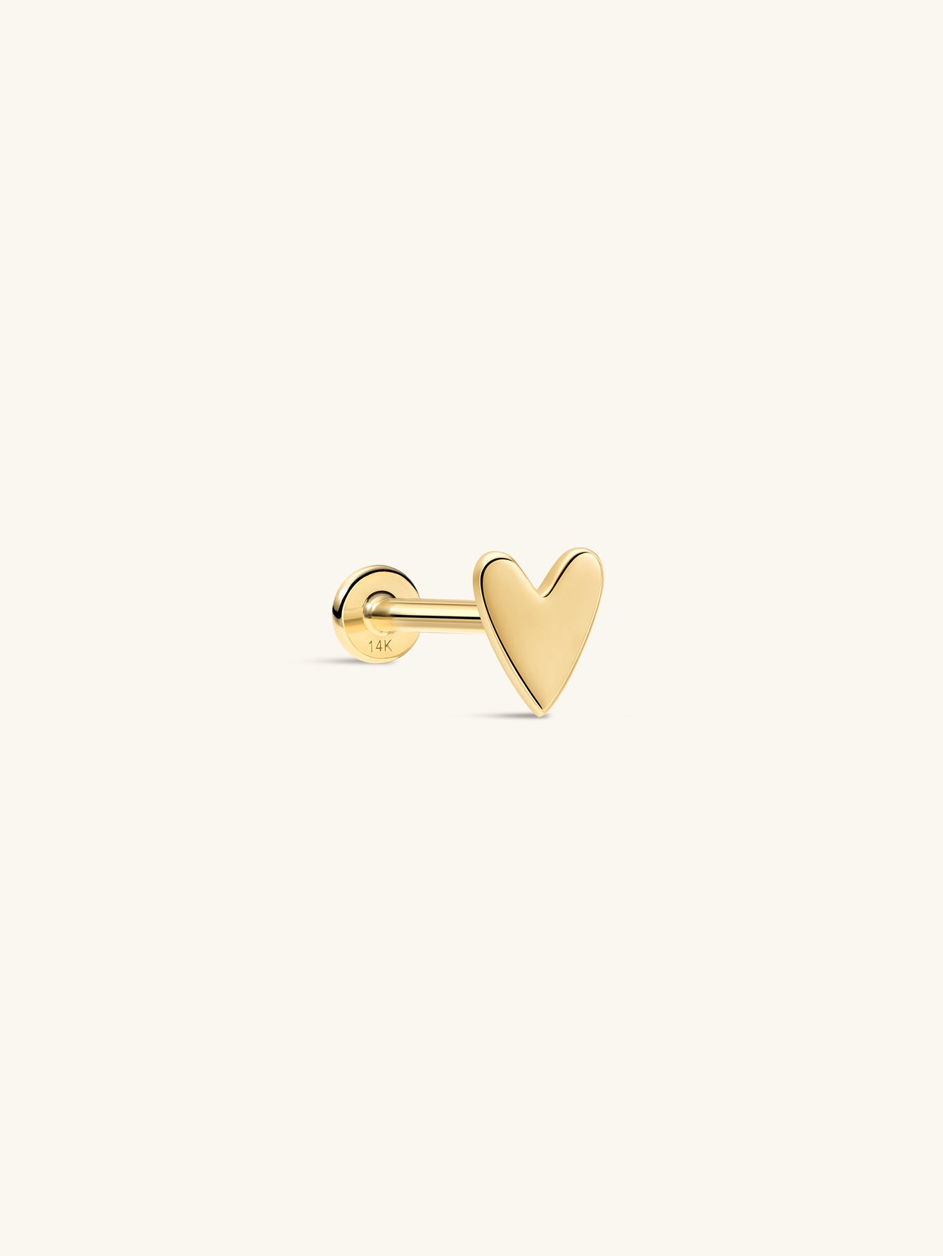 Perno per piercing all'orecchio semplice lucido a cuore in oro massiccio 14 carati