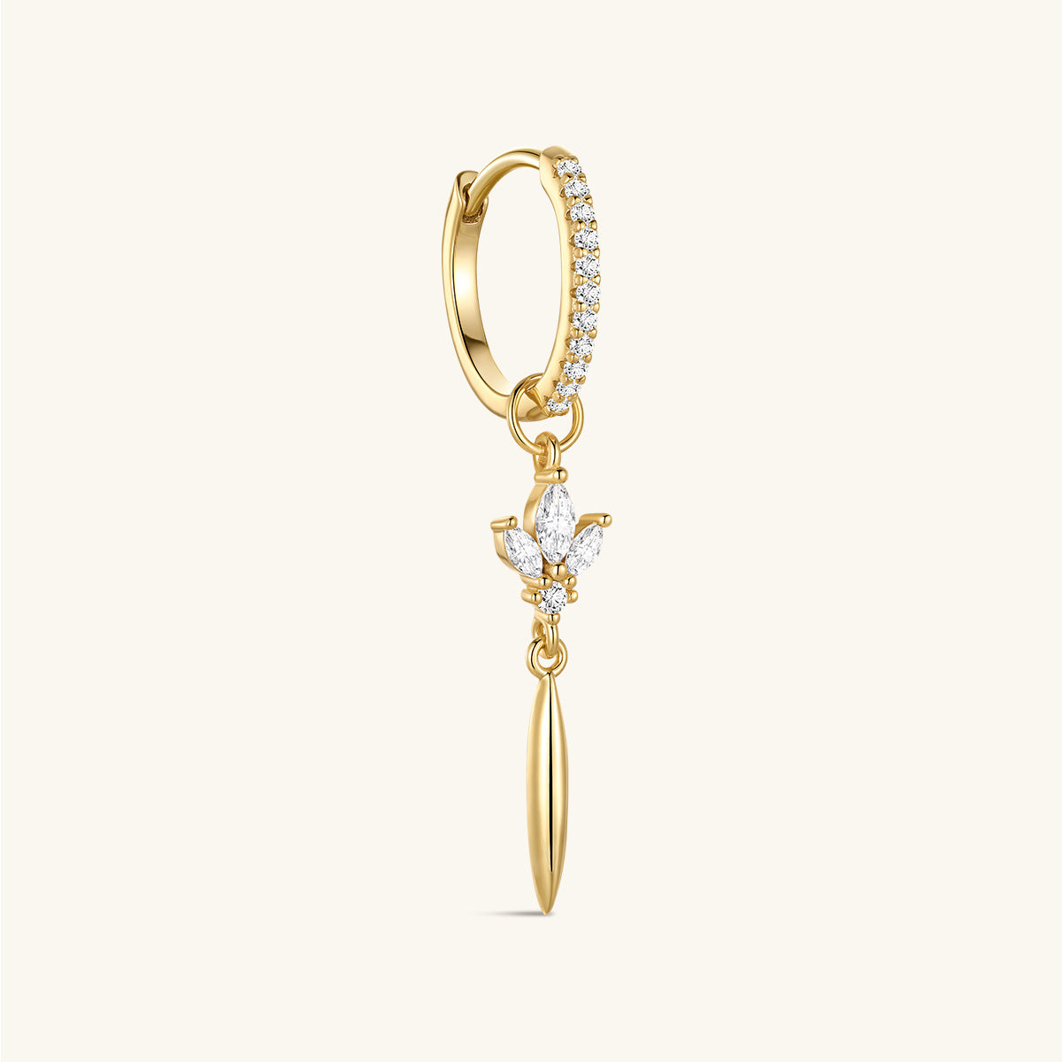 At Dawn 18K gold plated lotus tassel drop hoop with sparkling clear stones