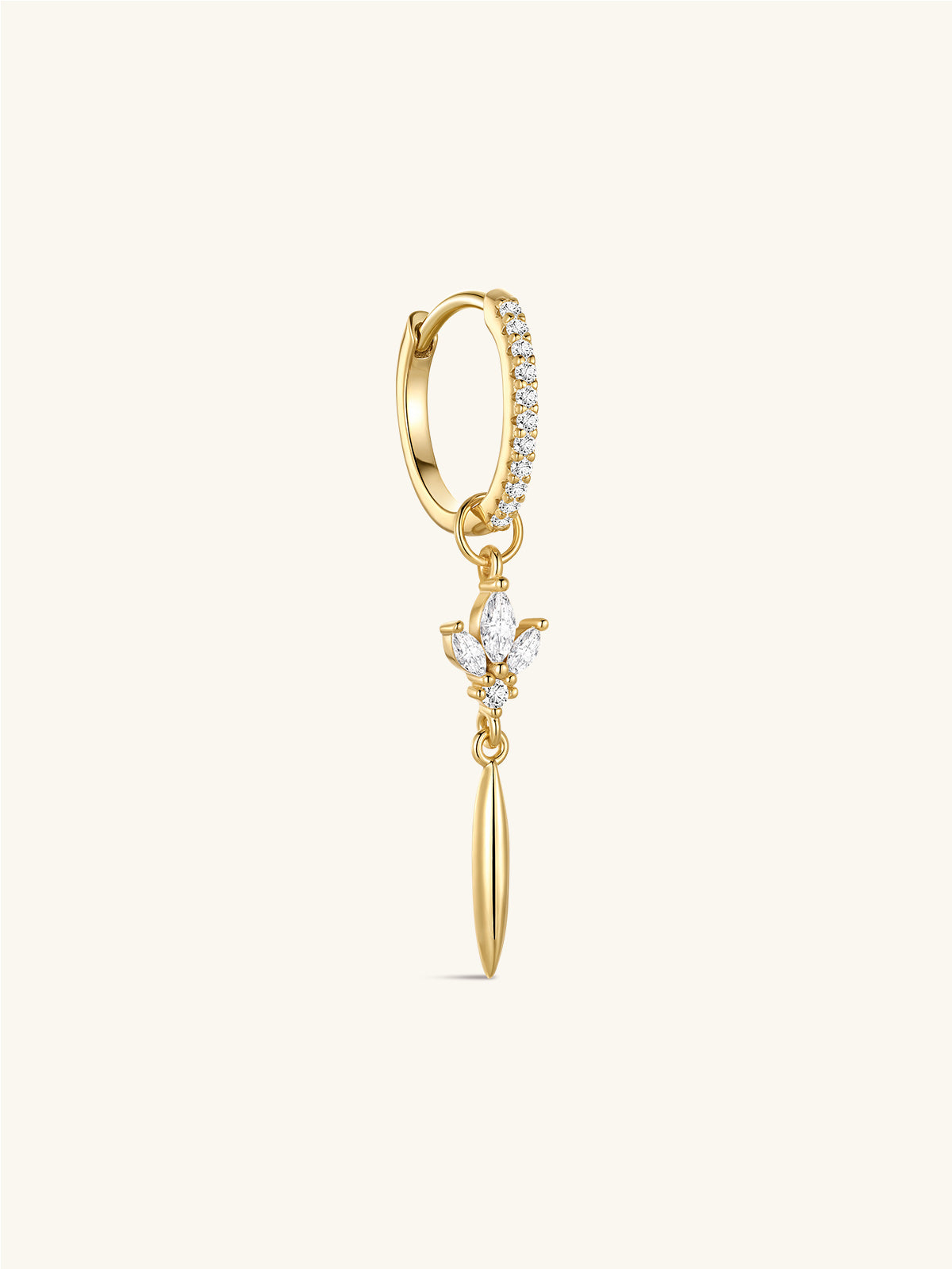 At Dawn 18K gold plated lotus tassel drop hoop with sparkling clear stones