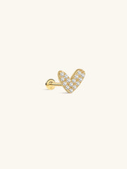KOSINER 14K Solid Gold Delicate Pave Heart Flat Back Stud, Nickel-Free Waterproof Sleep Friendly Dainty Cartilage Piercing Jewelry for Women