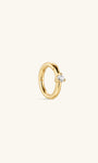 Single KOSINER 14K solid gold hinged clicker hoop earring with single prong-set lab-grown diamond accent, polished finish, isolated on plain off-white background