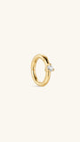 Single KOSINER 14K solid gold hinged clicker hoop earring with single prong-set lab-grown diamond accent, polished finish, isolated on plain off-white background