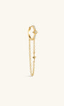 Close-up of KOSINER Rising Star gold-plated chain hoop with a long chain loop and polished star charm in an ear stack