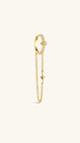 Close-up of KOSINER Rising Star gold-plated chain hoop with a long chain loop and polished star charm in an ear stack