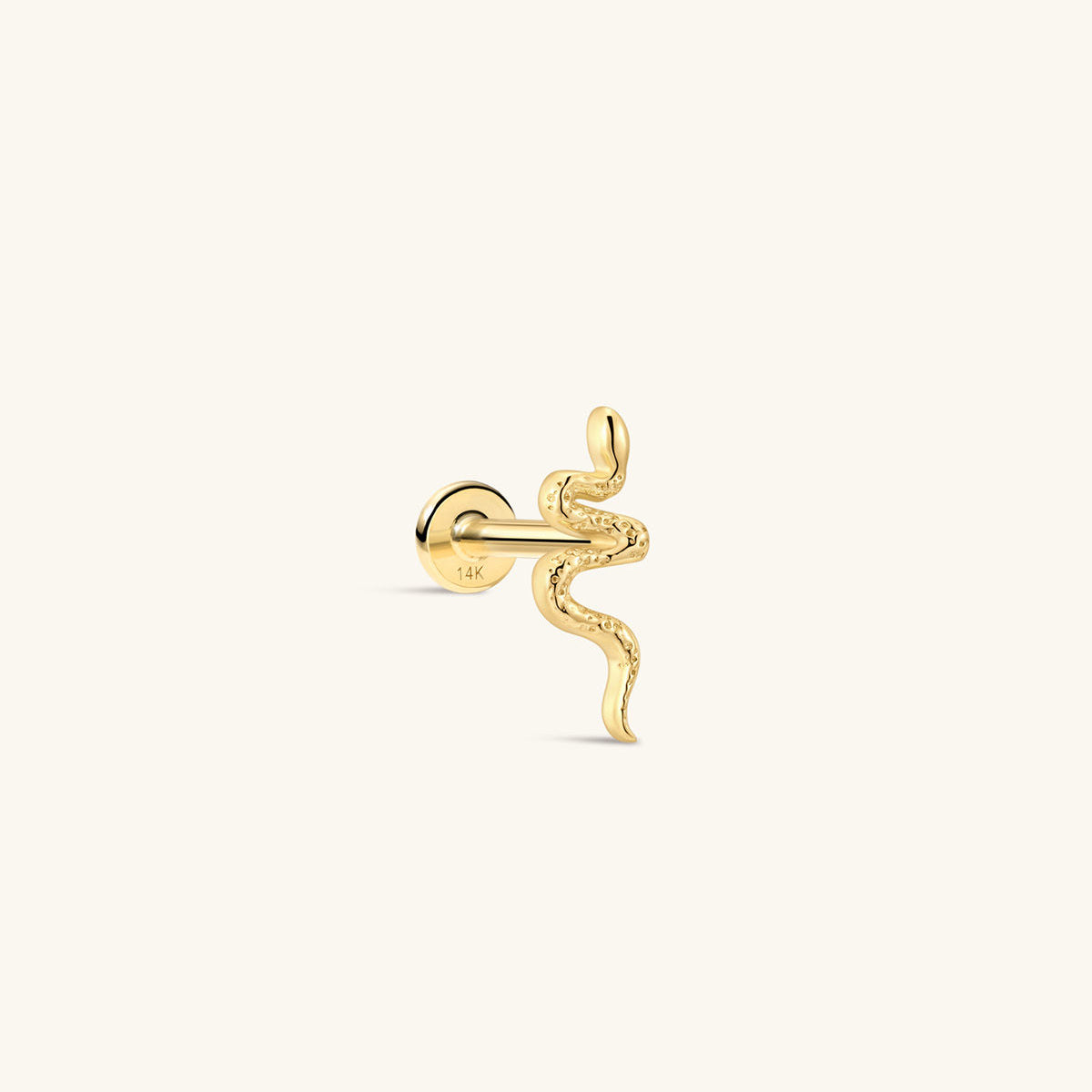 KOSINER 14K Solid Gold Dainty Textured Snake Flat Back Piercing Stud, Nickel-Free Waterproof Vintage Animal Cartilage Earring for Multi Ear Stack Piercing