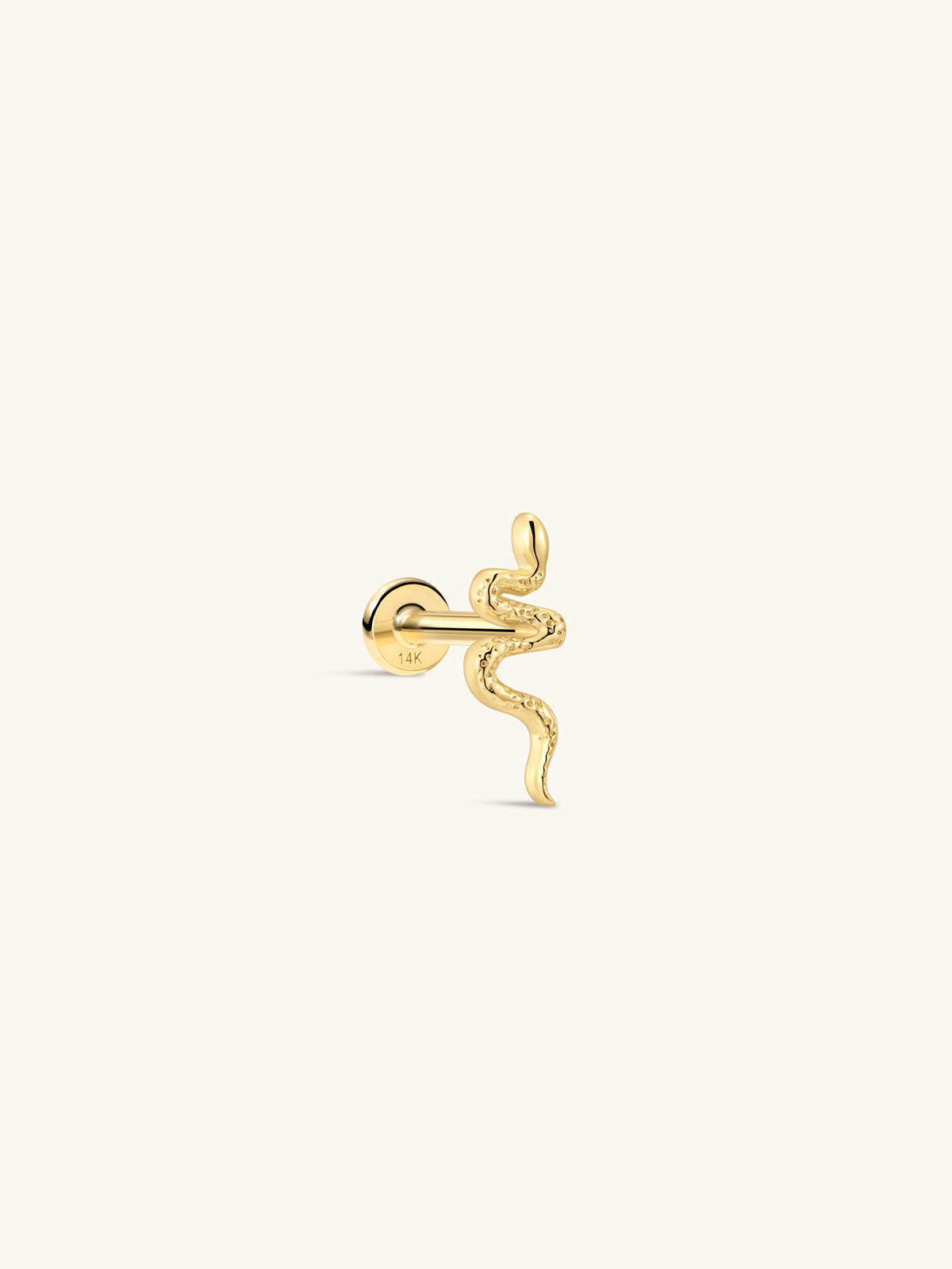 KOSINER 14K Solid Gold Dainty Textured Snake Flat Back Piercing Stud, Nickel-Free Waterproof Vintage Animal Cartilage Earring for Multi Ear Stack Piercing