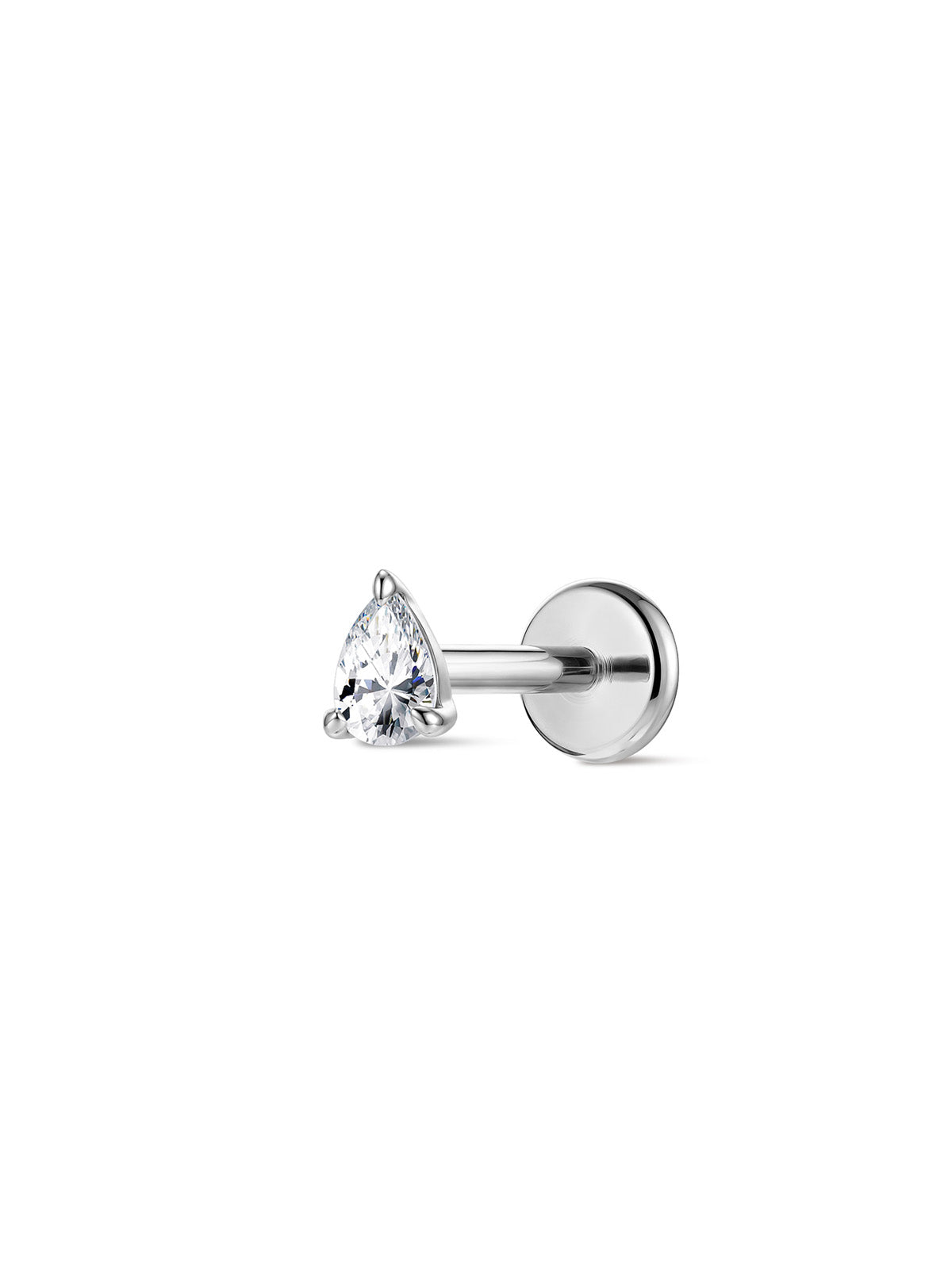 Kosiner 14K White Gold Pear Lab-Grown Diamond Flat Back Delicate Stud