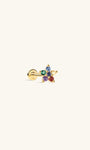 KOSINER colorful five-petal rainbow flower 14K solid gold flat back stud, 14k stamped internal threaded post multi round cz cartilage piercing earring