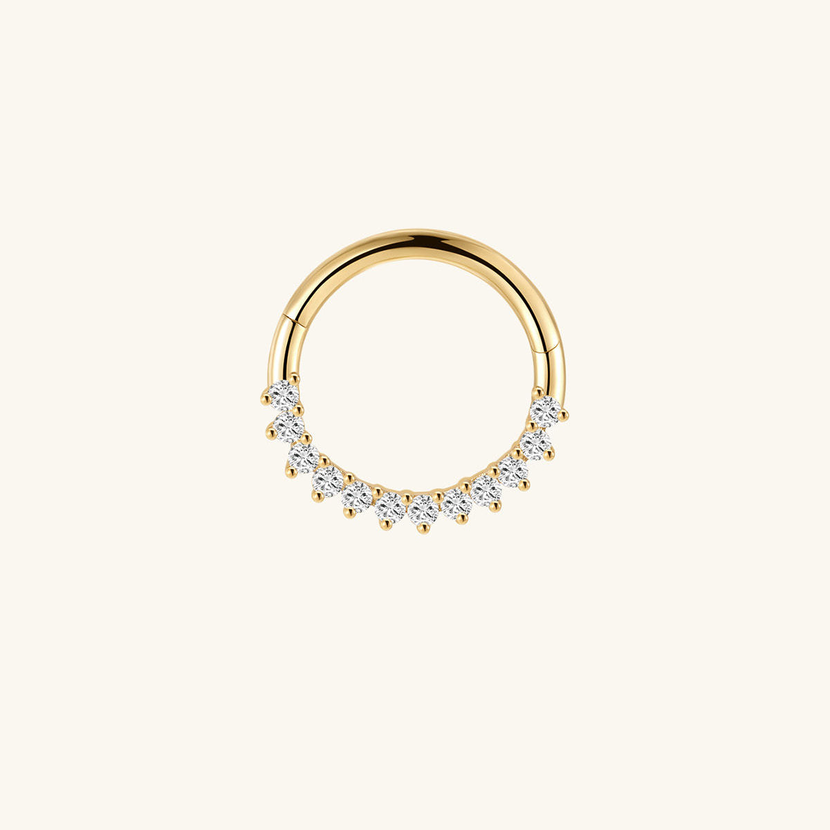 KOSINER 14K Solid Gold Dainty Cluster Daith Clicker Hoop, Half Paved CZ Diamond Smooth Click Closure Cartilage Earring