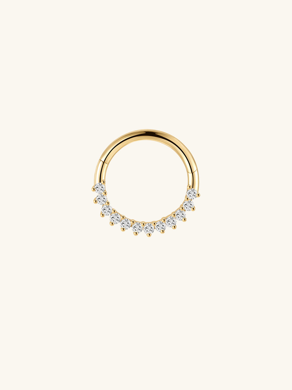 KOSINER 14K Solid Gold Dainty Cluster Daith Clicker Hoop, Half Paved CZ Diamond Smooth Click Closure Cartilage Earring