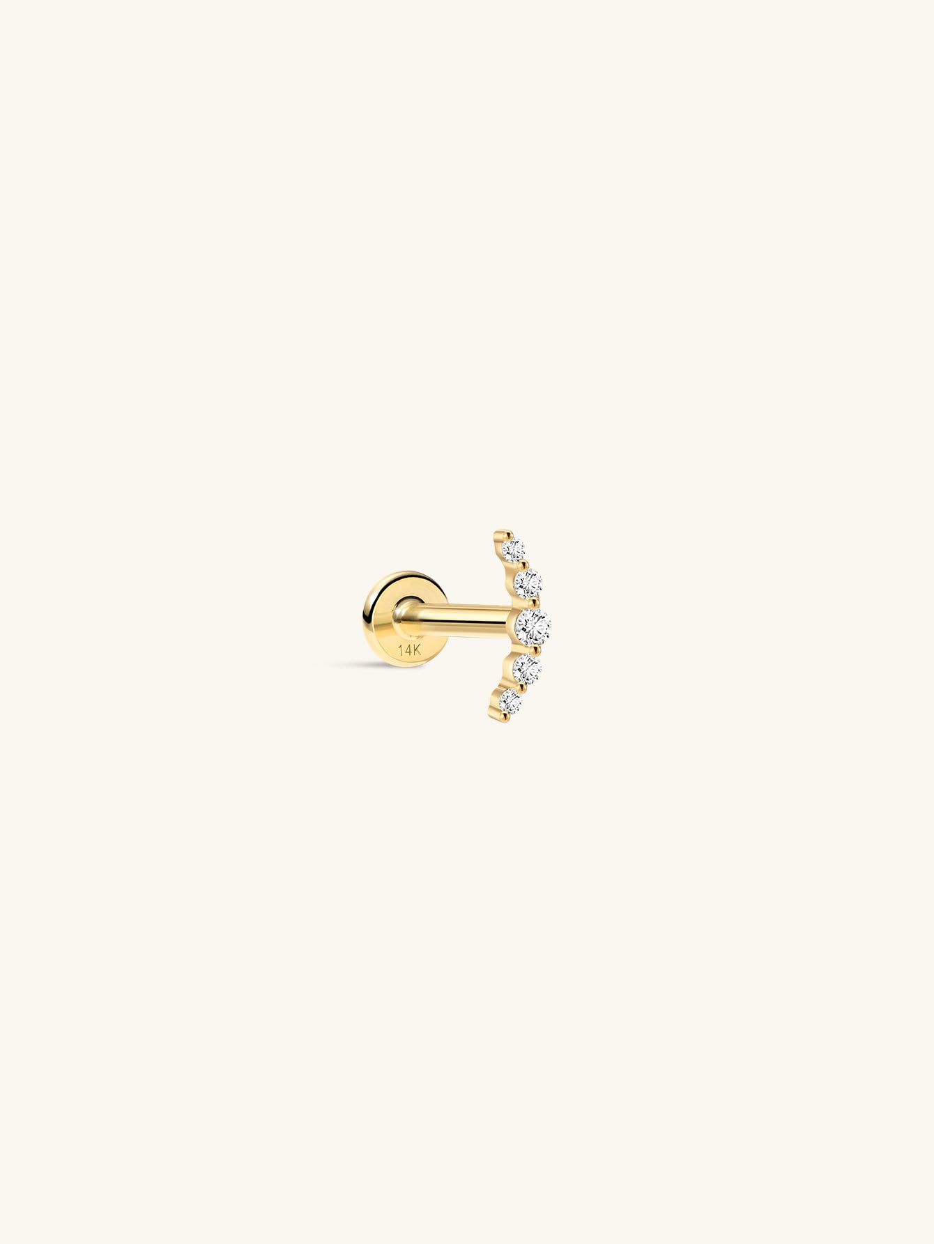 14K massief gouden platte achterkant Pave Crescent piercing Stud