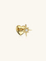 18kt gold plated 925 sterling silver stud earring with a heart and a cubic zirconia starburst, 16G, flat back.