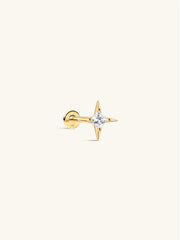 KOSINER 14K Solid Gold Four-Point Star Flat Back Stud, Hypoallergenic Cartilage Earring for Helix Piercing