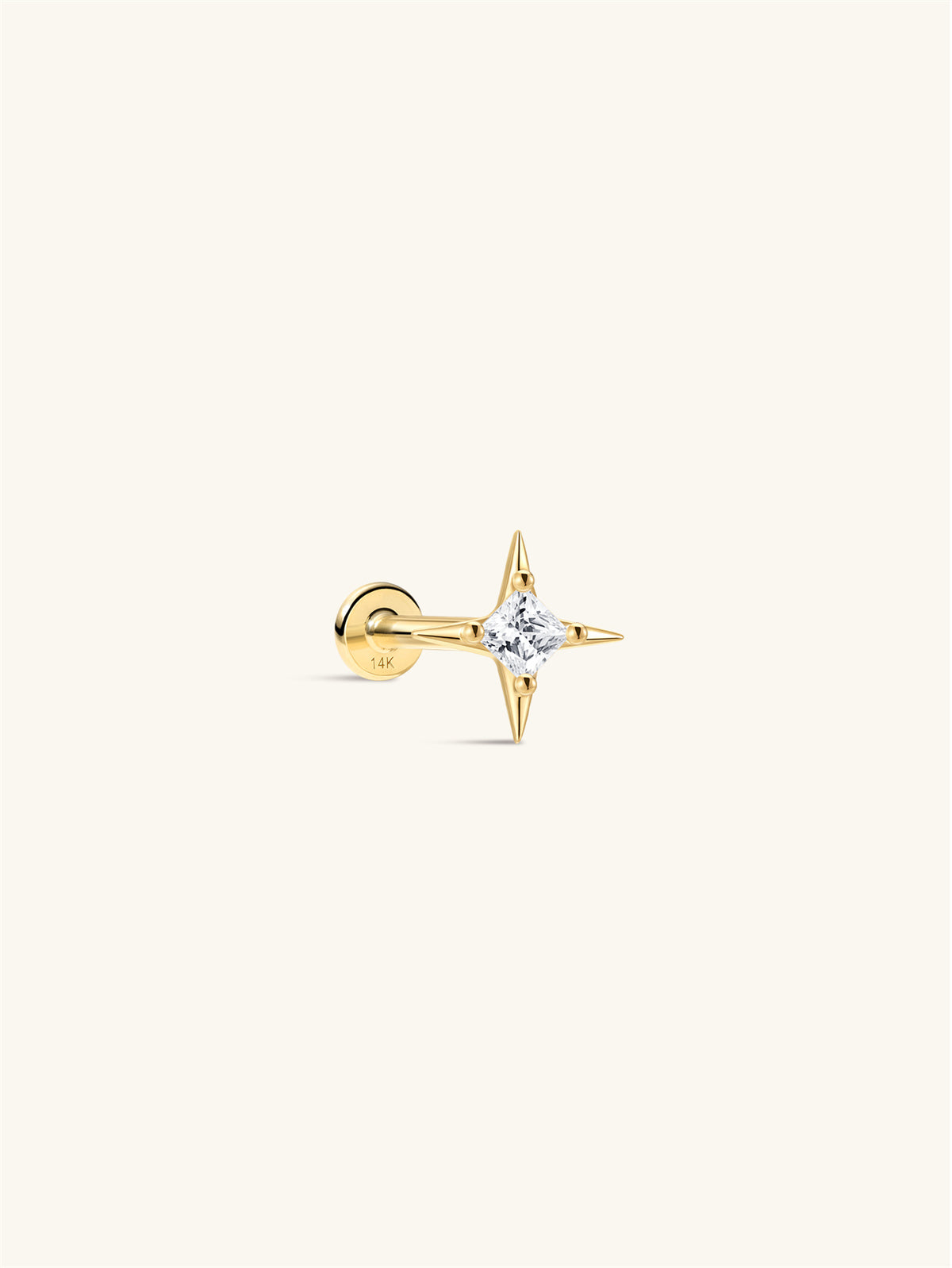 KOSINER 14K Solid Gold Four-Point Star Flat Back Stud, Hypoallergenic Cartilage Earring for Helix Piercing
