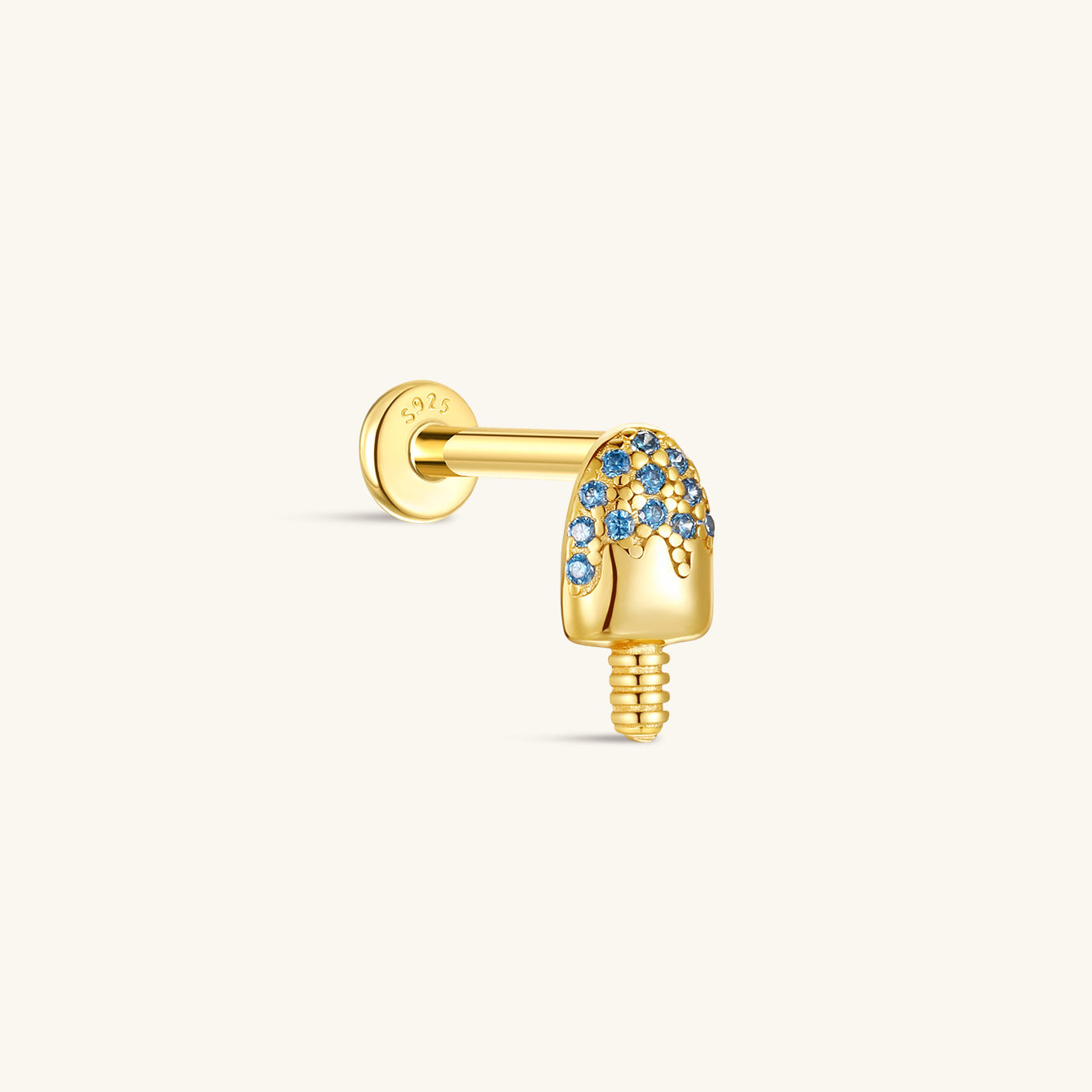KOSINER Gold plated popsicle shape ear stud inlaid blue cubic zirconia