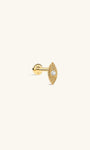 KOSINER Étoile 14K Solid Gold Elegant Marquise Flat Back Stud, elongated marquise silhouette with radiating sunburst textured detailing, center round clear cubic zirconia accent, hypoallergenic internally threaded cartilage piercing earring for curated ear stacking