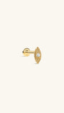 KOSINER Étoile 14K Solid Gold Elegant Marquise Flat Back Stud, elongated marquise silhouette with radiating sunburst textured detailing, center round clear cubic zirconia accent, hypoallergenic internally threaded cartilage piercing earring for curated ear stacking