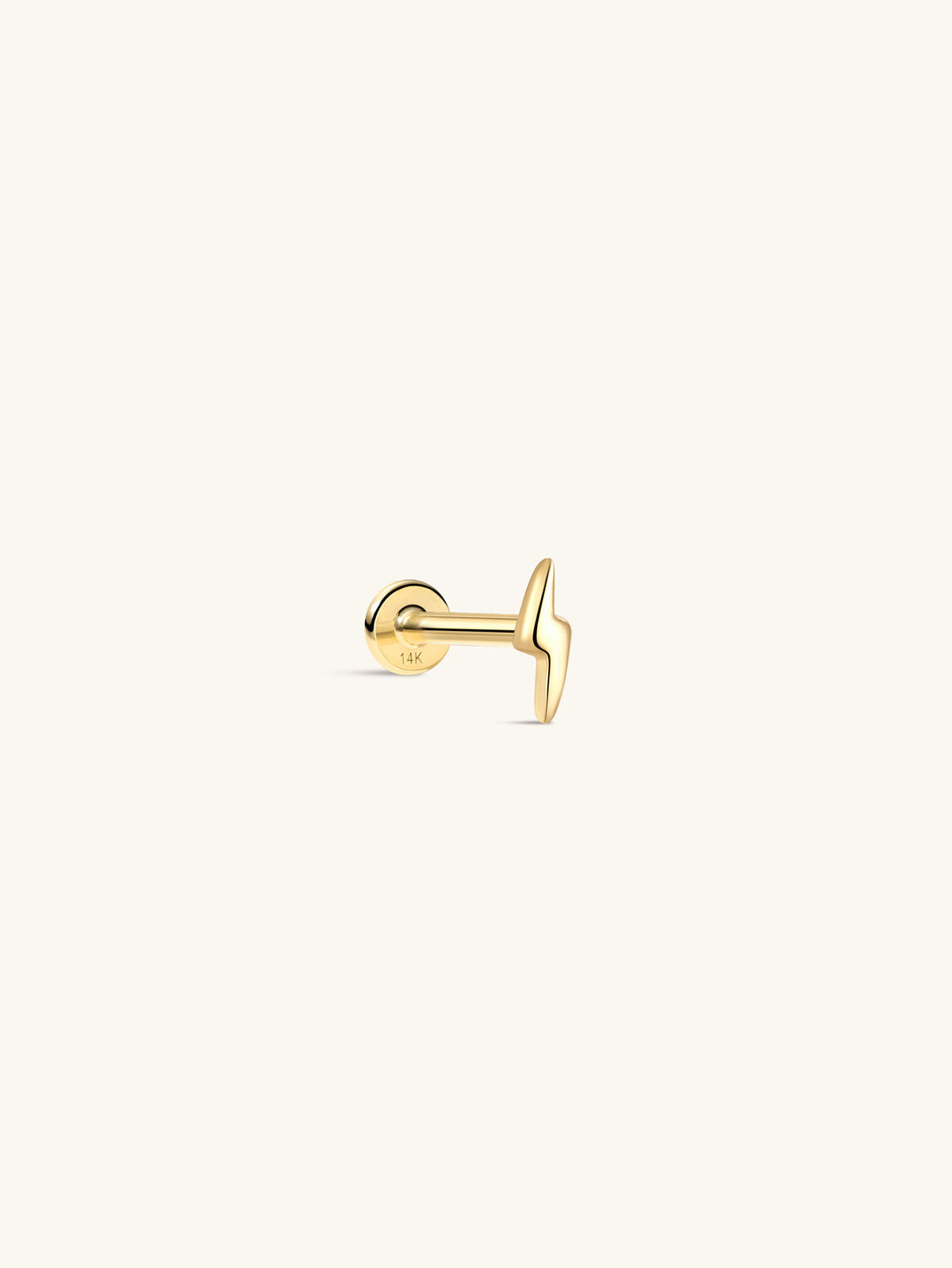 KOSINER 14K Solid Gold Glossy Lightning Flat Back Stud, Hypoallergenic Waterproof Cartilage Piercing Earring Not Plated