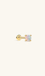KOSINER 14K Solid Gold Minimal Round Prong-Set Opal Flat Back Piercing Stud, Nickel-Free Waterproof Tiny Rainbow Opal Cartilage Earring for Multi Ear Stack Piercing