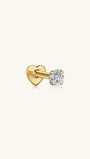 Gold plated 925 sterling silver labret stud with heart backing and round cubic zirconia solitaire.