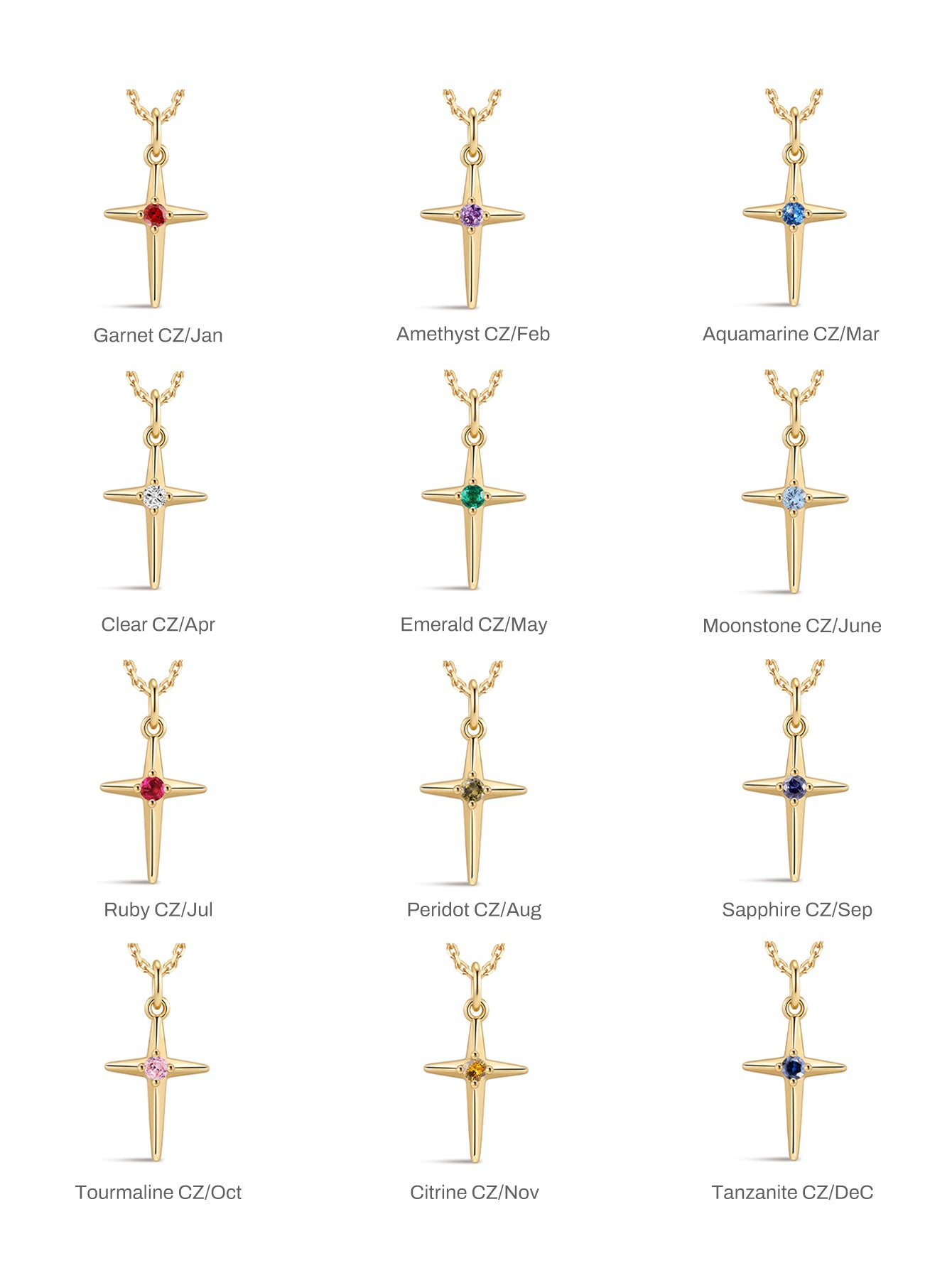 Birthstone Cross Necklace in 18k Gold Vermeil
