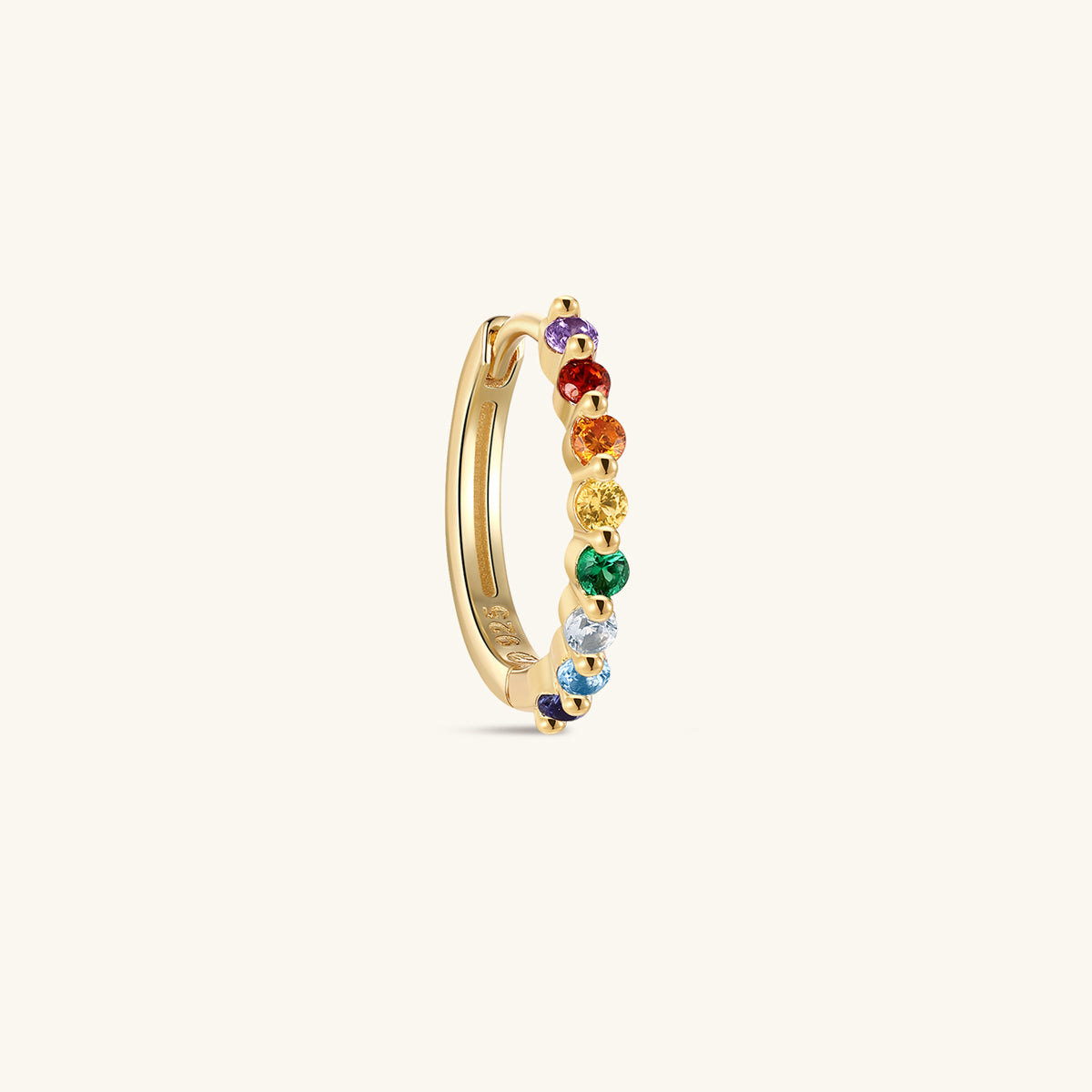 KOSINER Gem Garden delicate rainbow bead cluster clicker hoops, 925 silver seven-color round cubic zirconia hinged seamless piercing rings