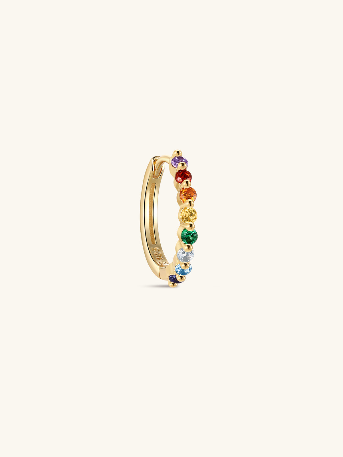 KOSINER Gem Garden delicate rainbow bead cluster clicker hoops, 925 silver seven-color round cubic zirconia hinged seamless piercing rings