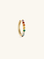 KOSINER Gem Garden delicate rainbow bead cluster clicker hoops, 925 silver seven-color round cubic zirconia hinged seamless piercing rings