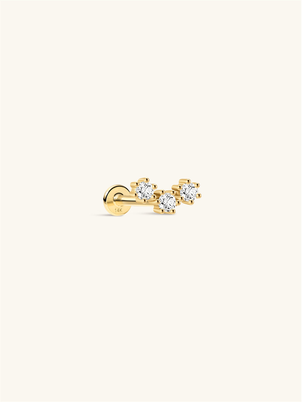 KOSINER 14K Solid Gold Triple-Point Cluster Flat Back Stud, Hypoallergenic Cartilage Earring for Helix Piercing