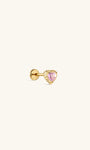 KOSINER Pink Ritual 925 sterling silver romantic heart flat back stud, textured gold heart bezel set with vivid pink heart-shaped gemstone, internally threaded hypoallergenic piercing earring