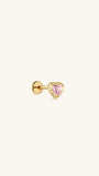 KOSINER Pink Ritual 925 sterling silver romantic heart flat back stud, textured gold heart bezel set with vivid pink heart-shaped gemstone, internally threaded hypoallergenic piercing earring