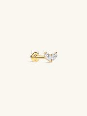 KOSINER 14K Solid Gold Pear CZ Heart Piercing Stud, Minimal Stackable Flat Back Cartilage Ear Jewelry
