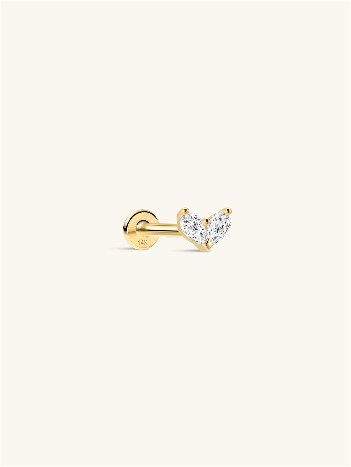 KOSINER 14K Solid Gold Pear CZ Heart Piercing Stud, Minimal Stackable Flat Back Cartilage Ear Jewelry